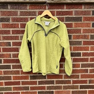 Columbia Chartreuse Green Floral Print 1/4 Zip UP Fleece Pull Over Sweater